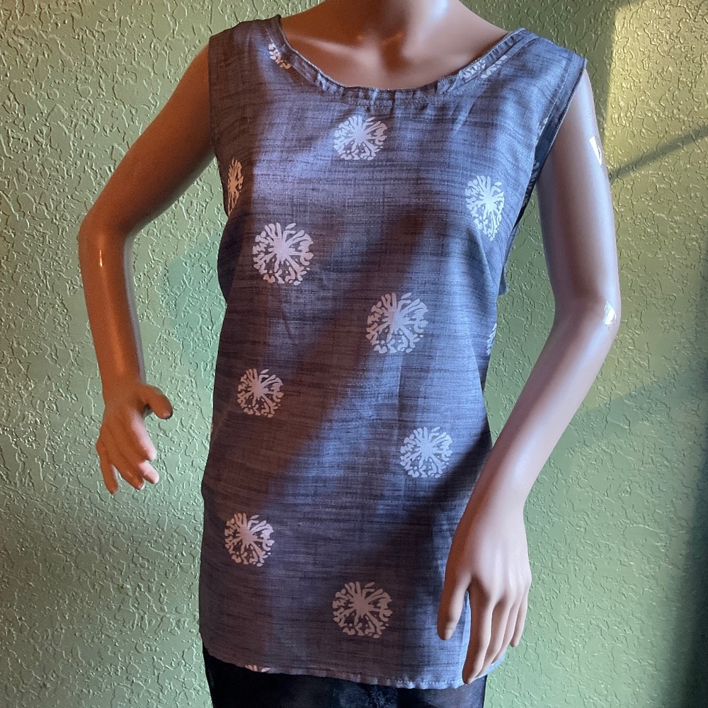 NORACORA Women's XL Tank Top Tunic Floral/Dandelion Print Gray White NWT